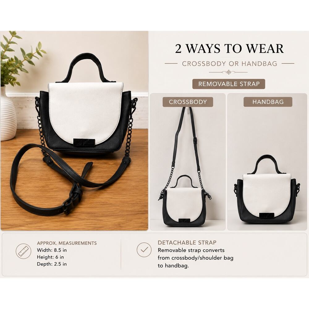 Steve Madden Black White Crossbody Satchel Top Handle Purse Bag